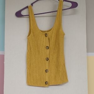 Yellow Button-Down Ribbed Tank Top